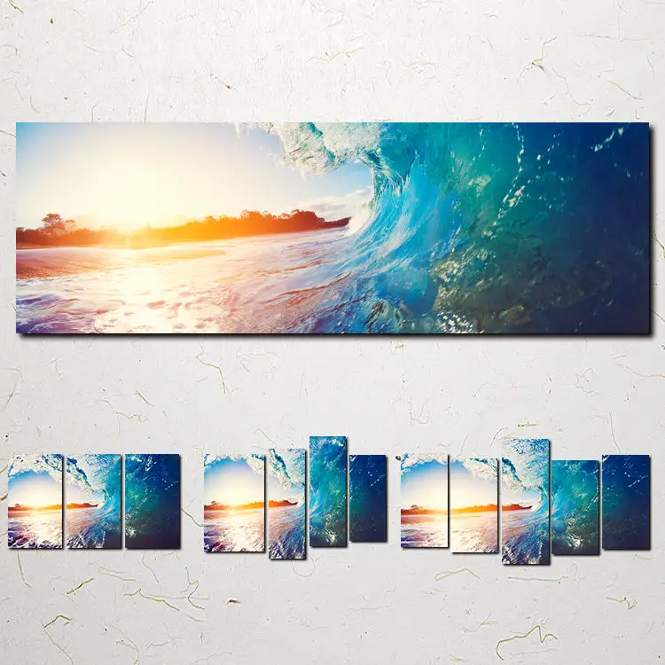 Póster colorido de olas del mar oceánico para decoración del hogar, cuadro de arte impreso en lienzo, 5 paneles