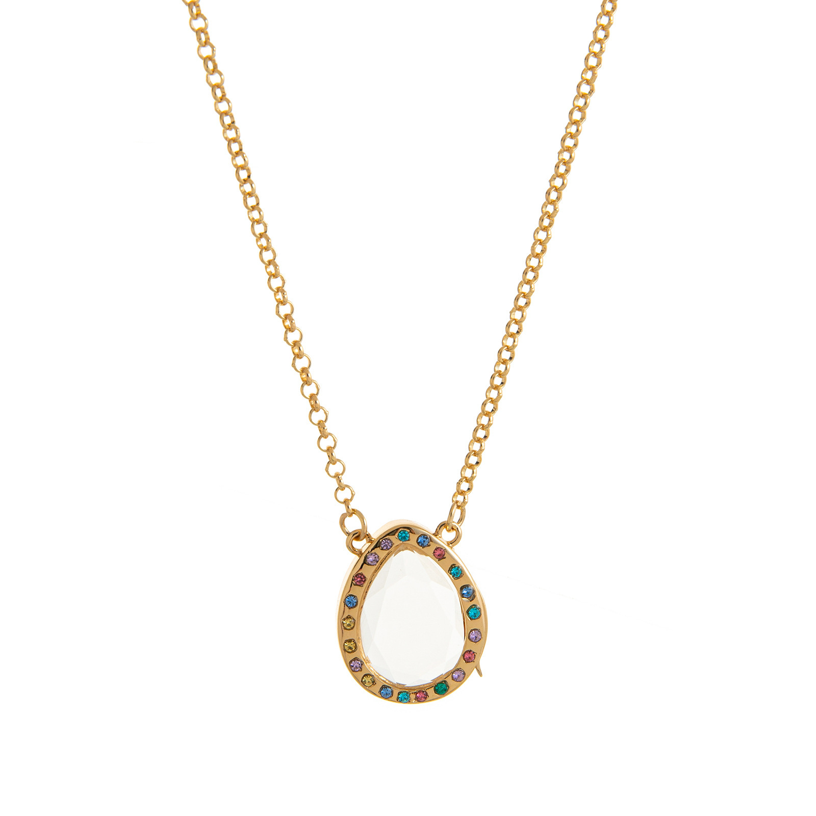 Collana con scatola in vetro con diamanti colorati a goccia d'acqua