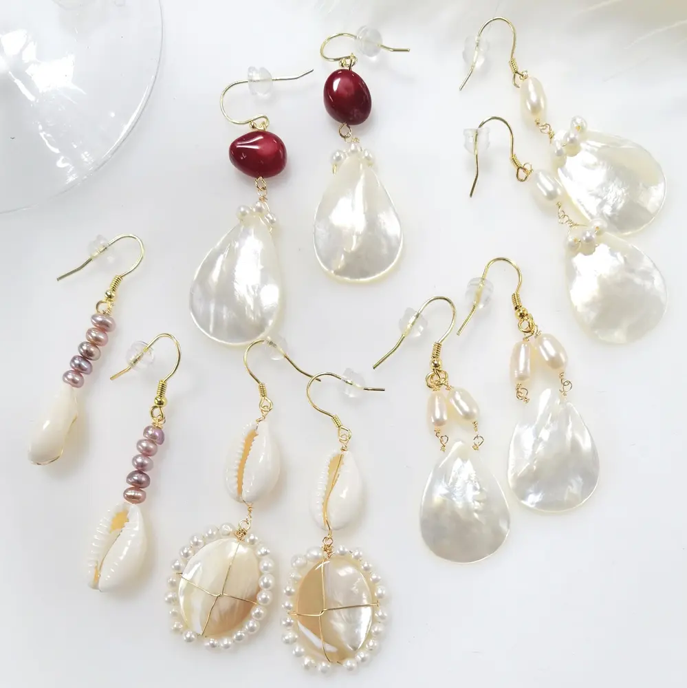E521-525 Wholesale Gold New Design Trendy Elegant Shell coral Women seashell Long Earrings For Girls