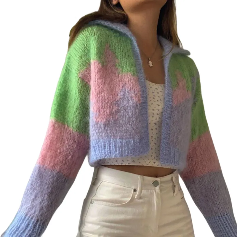 Suéteres cárdigan de punto de Mohair como 7GG coloridos de manga larga personalizados para mujer