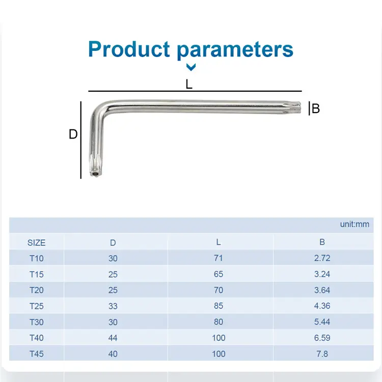 Herramienta manual Llave en forma de L Llave de estrella Niquelada T6 T7 T8 T10 T15 T20 T25 T30 Llave Torx de seguridad