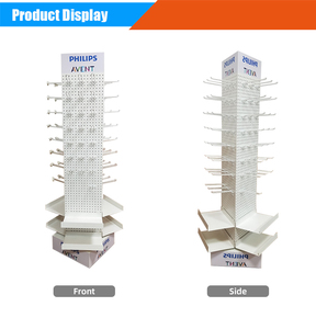 Benutzer definiertes Logo Metall 3-seitiges Steck brett Einzelhandel Drehbarer Boden Display Stand Regal Rack Rotierendes Dreieck Perforierte Haken Spinner - Product Image 4