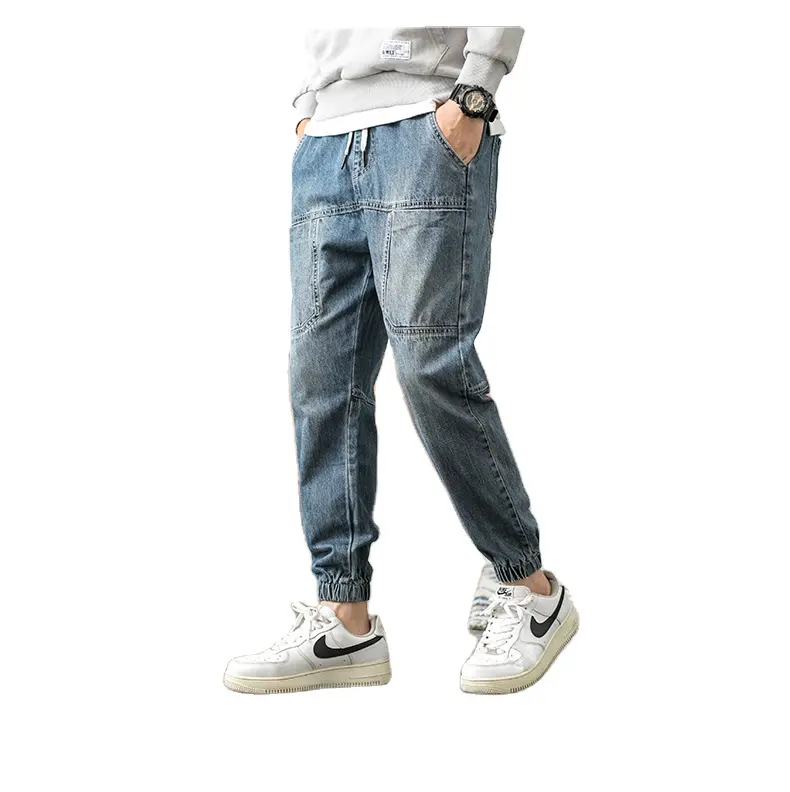 Calça jeans masculina estilo coreano, novo design de rua relaxado, solta, casual