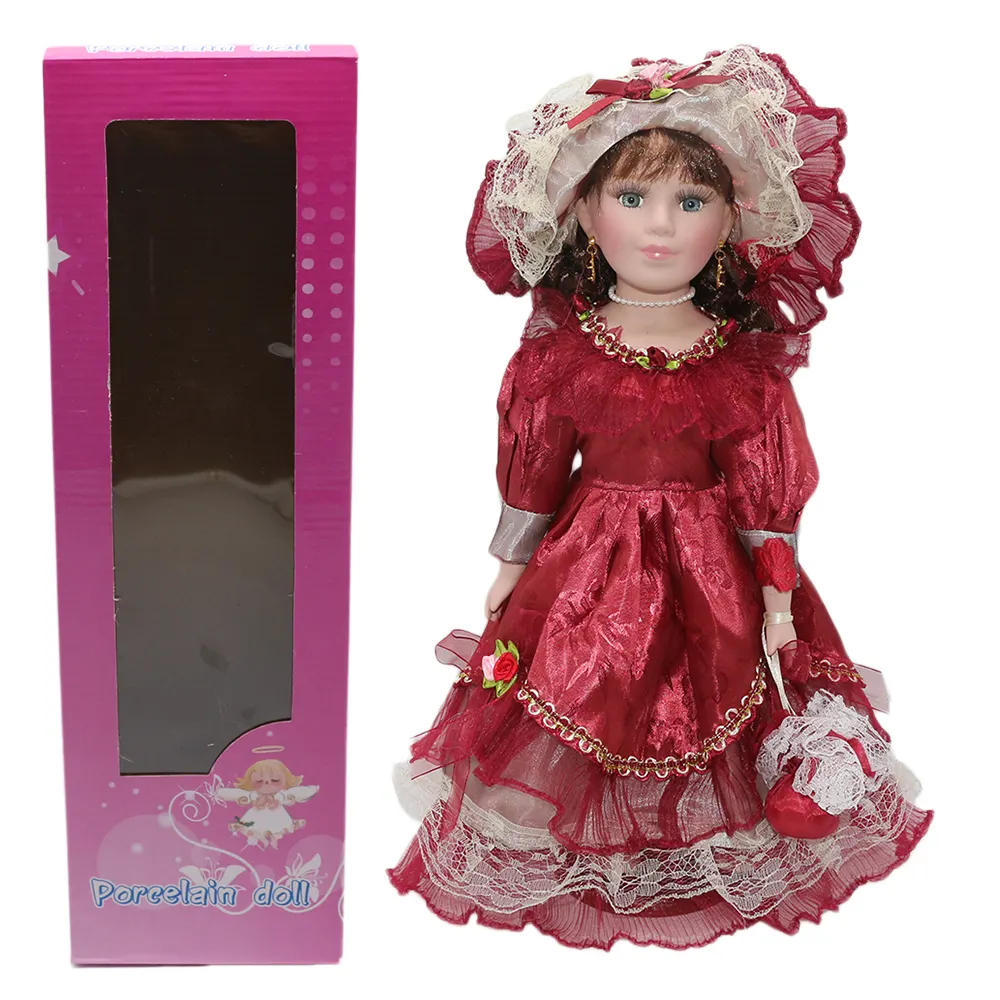 Venta al por mayor hermosa muñeca rusa con vestido rojo parte de muñeca de porcelana