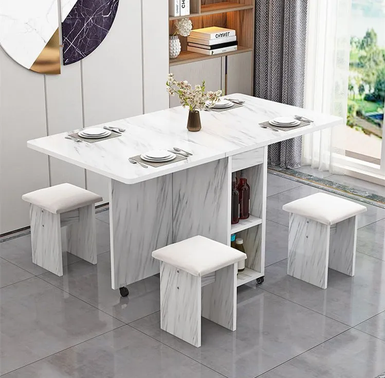 Imple-mesa de comedor plegable multifuncional, mueble de madera con juego de 4 sillas, barata
