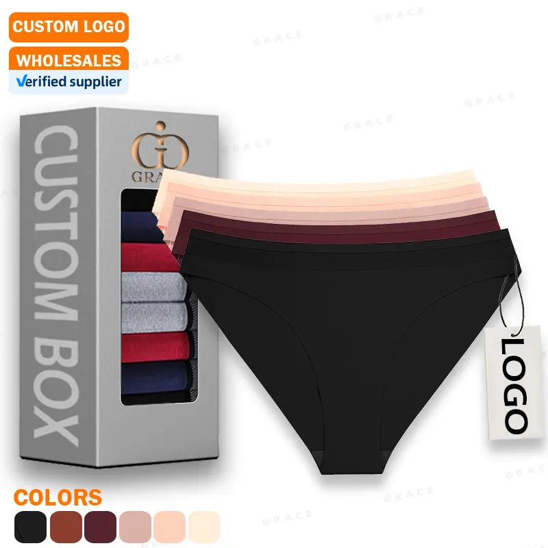 Personalizar Logo Malla Costura Cintura baja Una pieza Sensación desnuda Ropa interior sin costuras Bragas de mujer