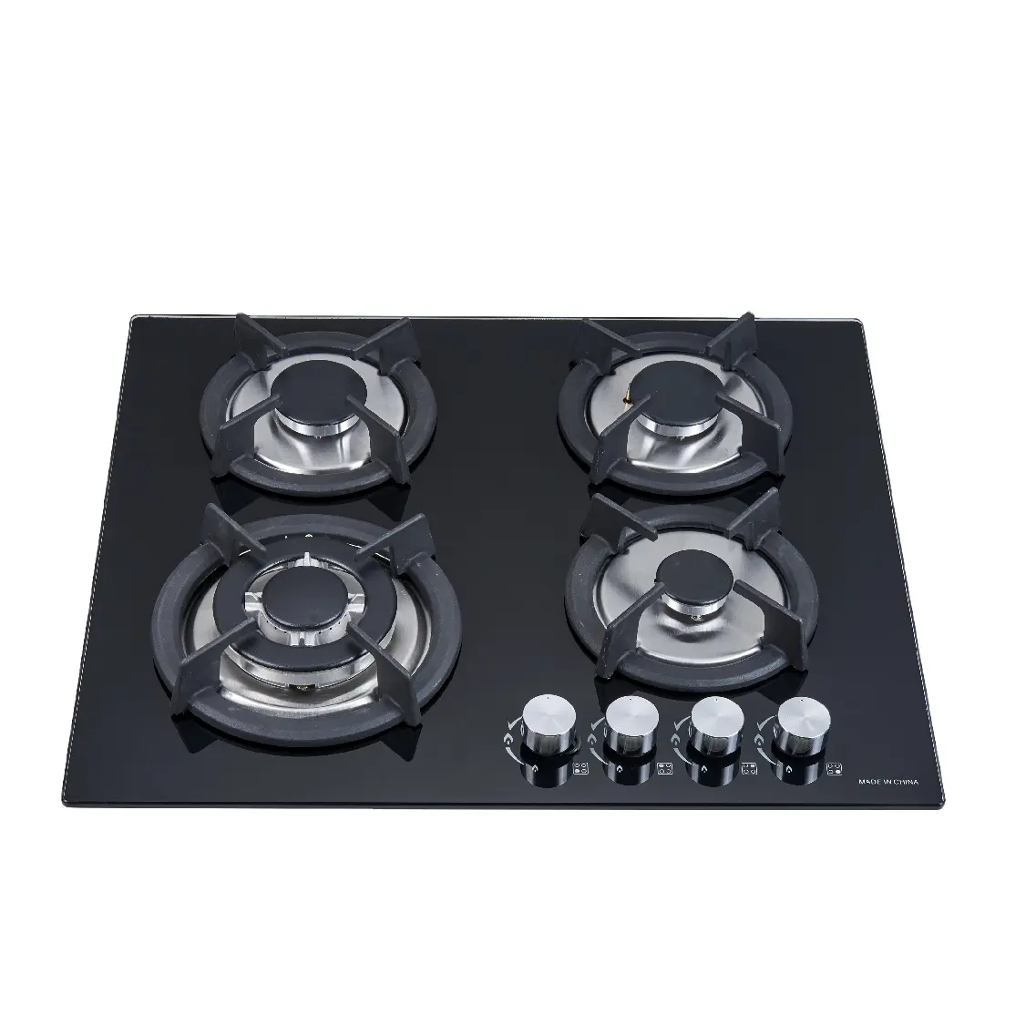 Cuisinière à gaz en verre noir de 60x60cm, 4 brûleurs, cuisinière à gaz intégrée, plaque de cuisson