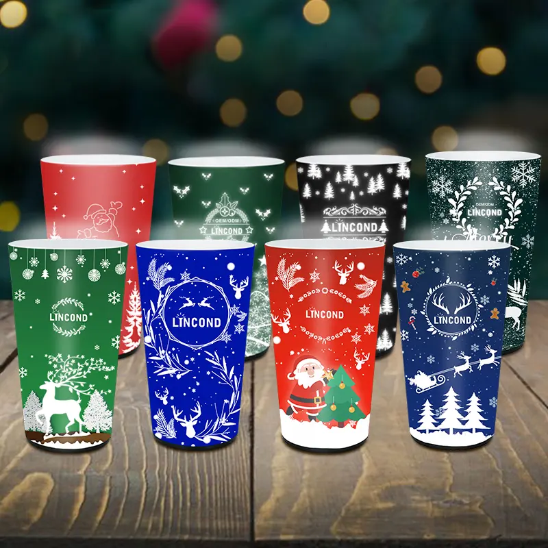 Taza de fiesta Led de Navidad con logotipo personalizado, taza de cerveza con luz Led de plástico para Bar, fiesta, detección de líquido, taza intermitente Led