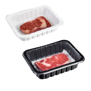 Eco-friendly Blister Polypropylene <strong>PP</strong> Boxes Custom Frozen Safe Sealing Film Black MAP Plastic Trays For Meat