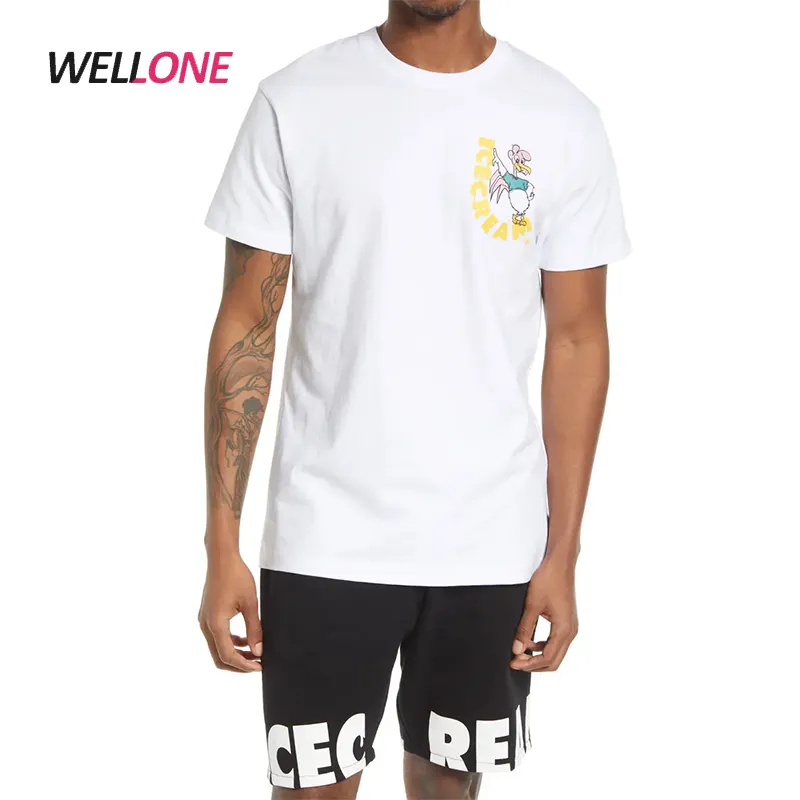Wellone No Brand Custom Pattern Printing magliette economiche da uomo bianche a taglio basso 100 cotone all'ingrosso