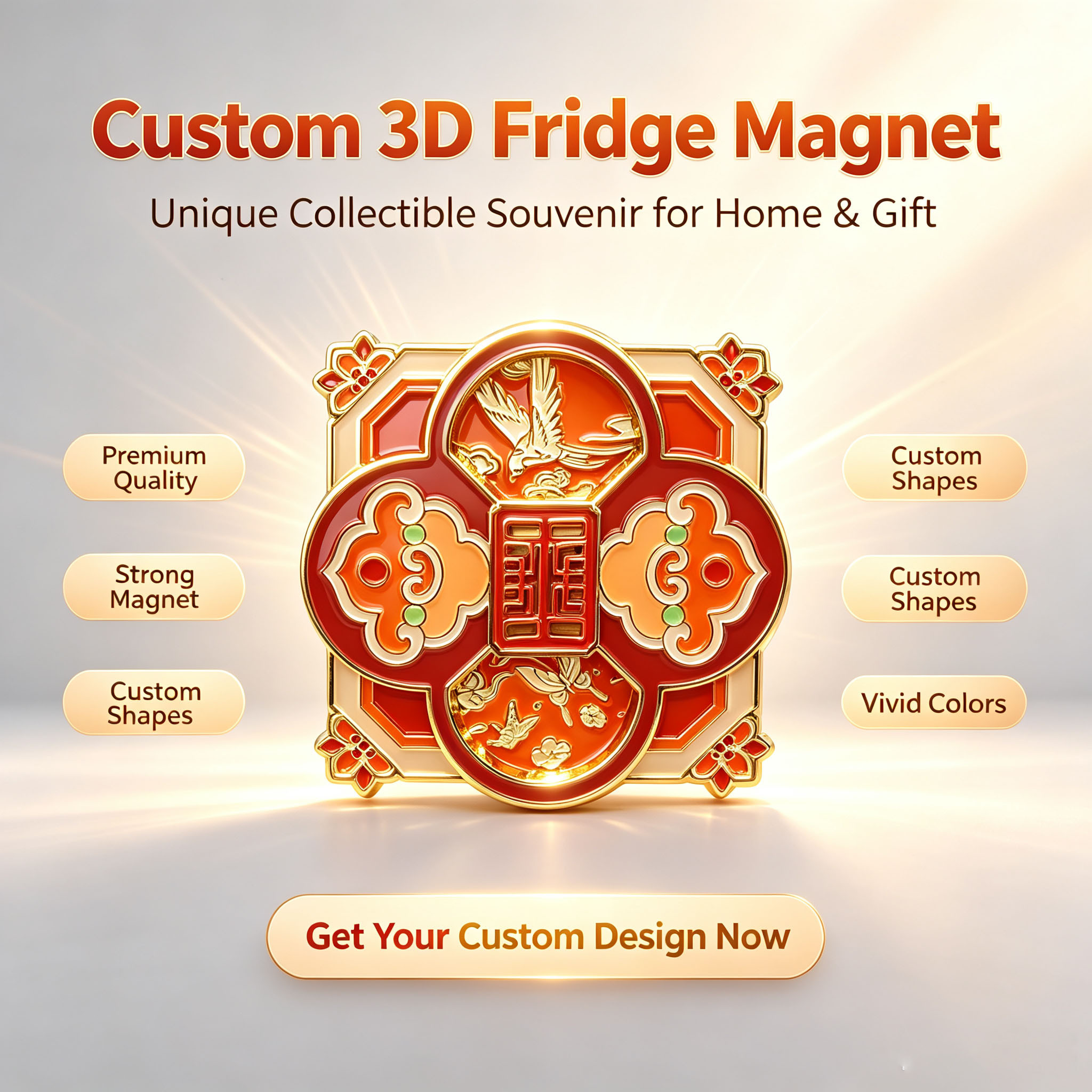 Imán de nevera esmaltado 3D personalizado, colores vivos, formas personalizadas
