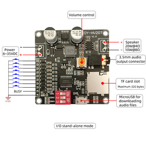 Nuovo modulo di riproduzione vocale 12V/24V di alimentazione 12V/24V modulo di riproduzione vocale 10W/20W che supporta lettore musicale MP3 scheda Micro SD per Arduino - Product Image 2