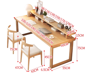 Pure Solid Wood Double <strong>Desk</strong> with Bookshelf <strong>Simple</strong> <strong>Computer</strong> <strong>Desk</strong> Against the Wall Workbench - Product Image 6