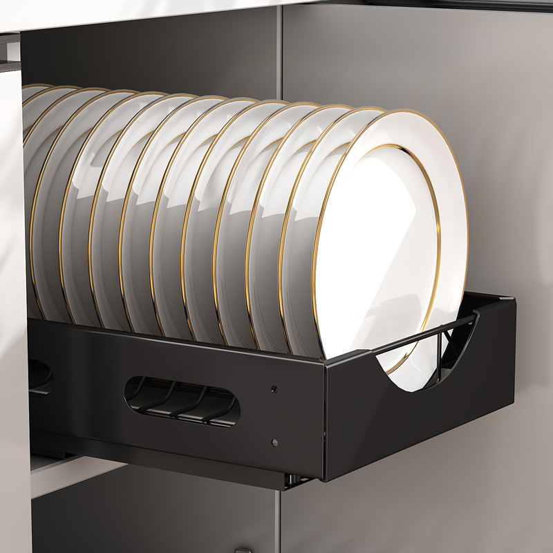 ชั้นวางจานแบบดึงออกได้อเนกประสงค์สีดำ