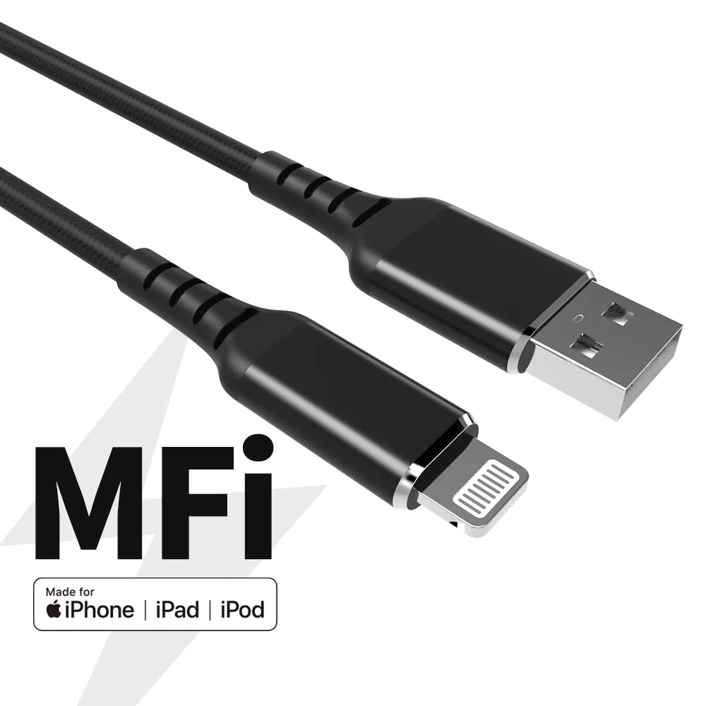 هاتف محمول مضفر من النايلون أصلي سريع الشحن باستخدام وصلة Mfi معتمد كابل USB من 8 سنون مصمم لهواتف iPhone \iPod\iPad بسعر المصنع