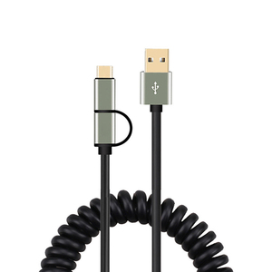 Hot Sale Gold <strong>2</strong> <strong>in</strong> <strong>1</strong> Micro Type C Charging Spring PVC Coiled USB Cable - Product Image 1