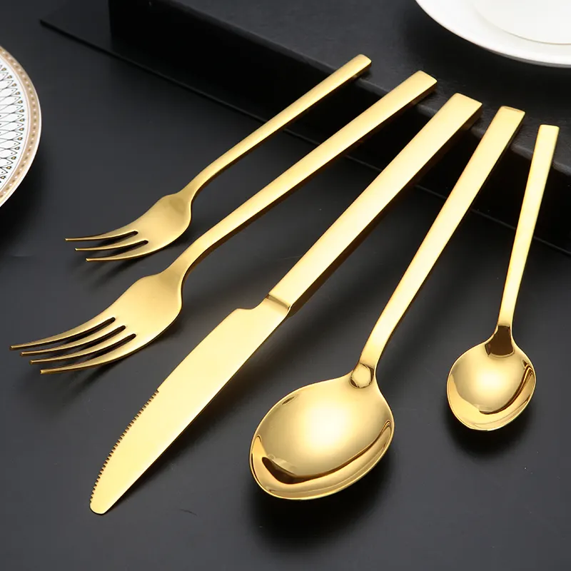 Luxury tableware Stainless Steel Flatware silverware Gold plate black 304 Knife Spoon and Fork mirror polishing cutlery set