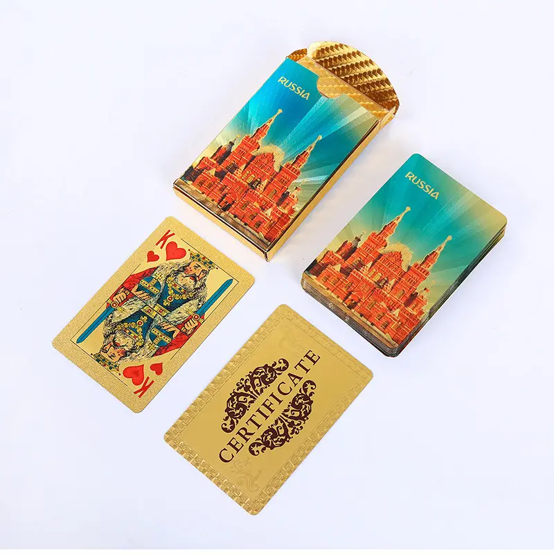Carte da gioco in lamina marrone Russia cattedrale design plastica poker tour souvenir carte collezionabili 36 carte