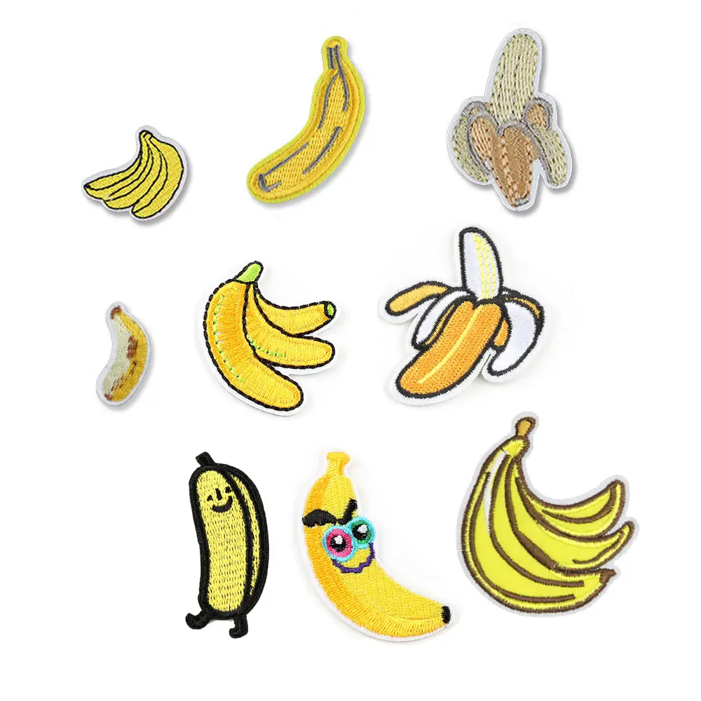 Ferro adorabile di prezzo economico di alta qualità su toppa di banana gialla ricamata per i vestiti dei bambini