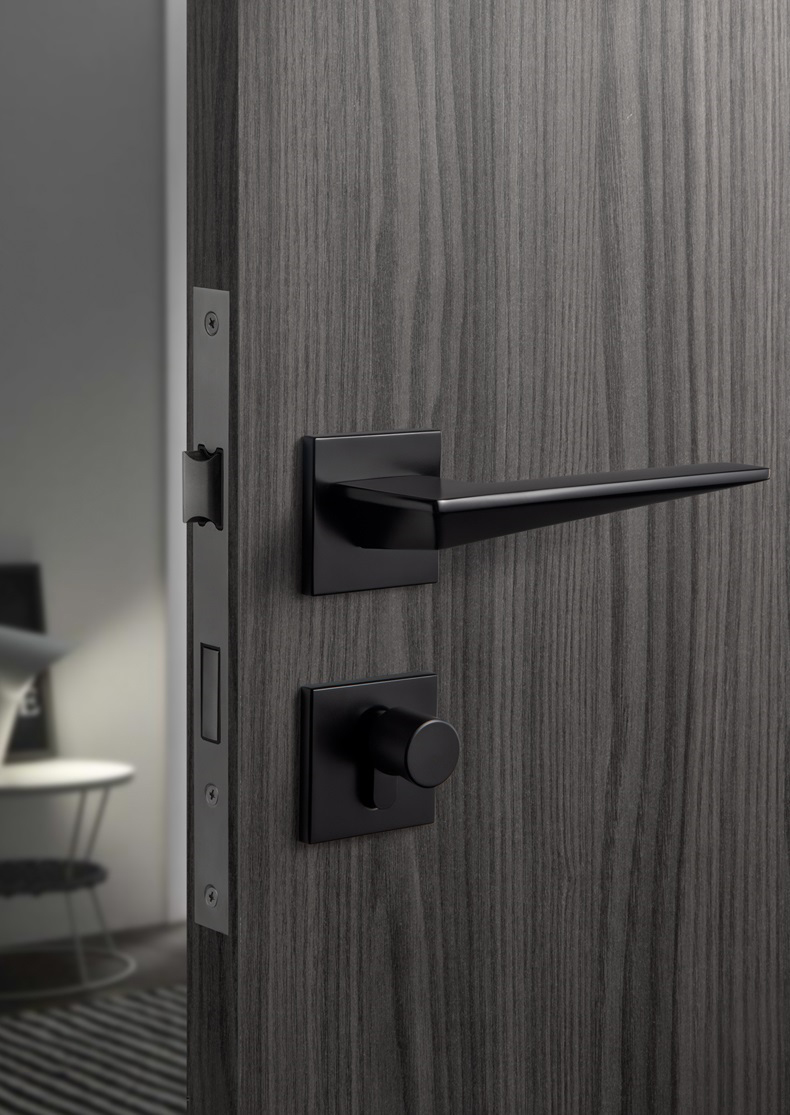 Safety Black Zinc Alloy Interior Door Handle Lever Lock With  Mortise Lock Door Handle