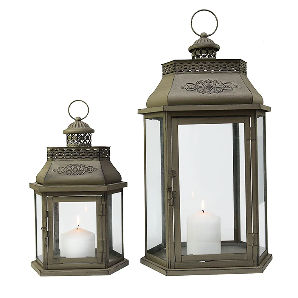 Marocco a buon mercato decorativo Antico lanterna in metallo ML-1384 set di 2