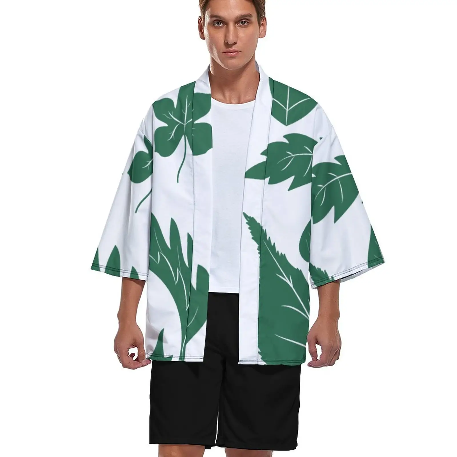 男性用カスタム特大日本シャツ着物カーディガン3/4スリーブカスタマイズグラフィックファブリックシャツ