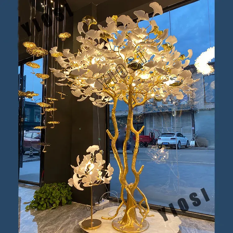 Ceramica personalizzata plastica vetro Ginkgo foglia ramo Design unico lusso nordico moderno resina lampade da terra per soggiorno decorazioni per la casa