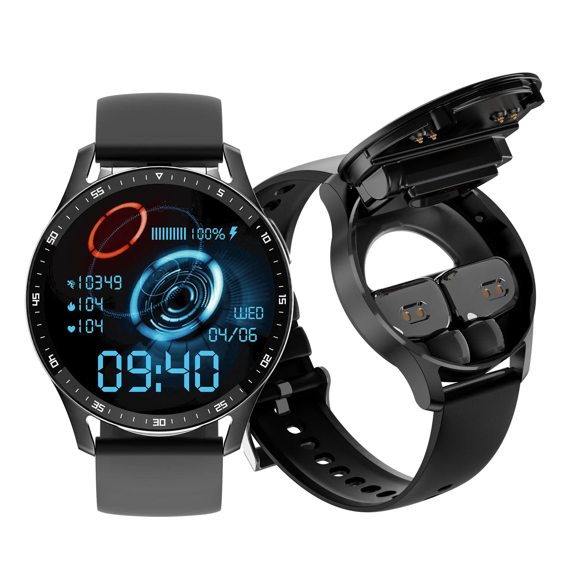Jam tangan pintar TWS BT 2 in 1, arloji cerdas pelacak kebugaran olahraga pemantauan kesehatan Earbuds X7