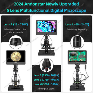 Andonstar AD269S，带内窥镜UHD 2160P数字显微镜5000X 10.1英寸液晶显示器，带5镜头家用实验室生物显微镜 - Product Image 2