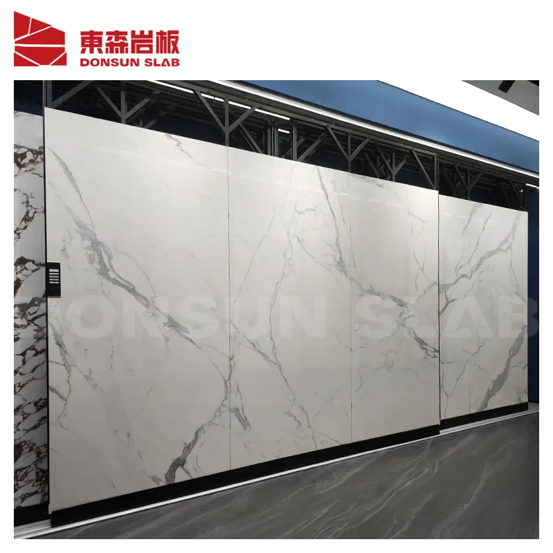 Classical Carrara White Marble Imitation Sintered Stone Wall Panels Italy Quartz Italian Rock Slab