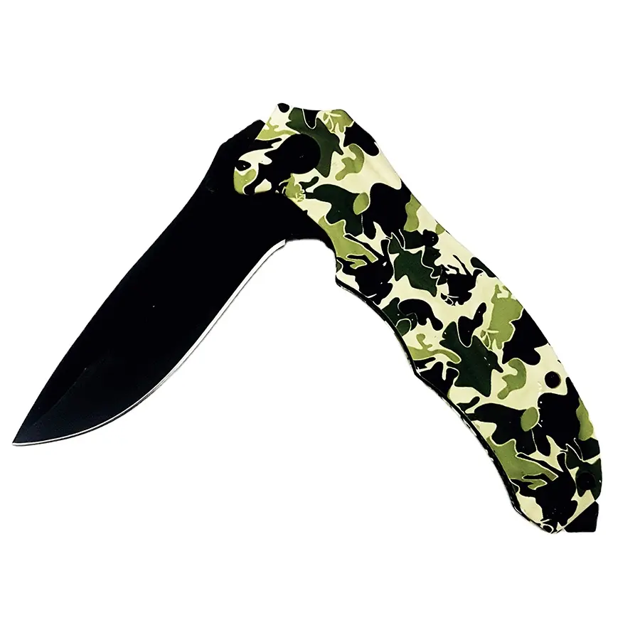 Cuchillo de hoja plegable de supervivencia de rescate de camuflaje, cuchillo táctico de acampada, mango de aluminio