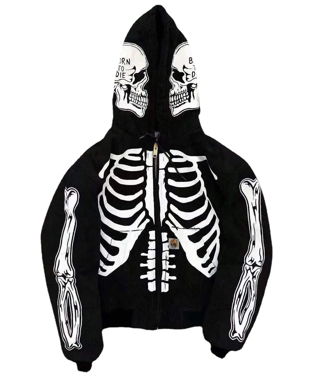 Streetwear logo personalizzato strass teschio Halloween felpa con cappuccio scheletro oversize strass pieno zip felpe con cappuccio uomo