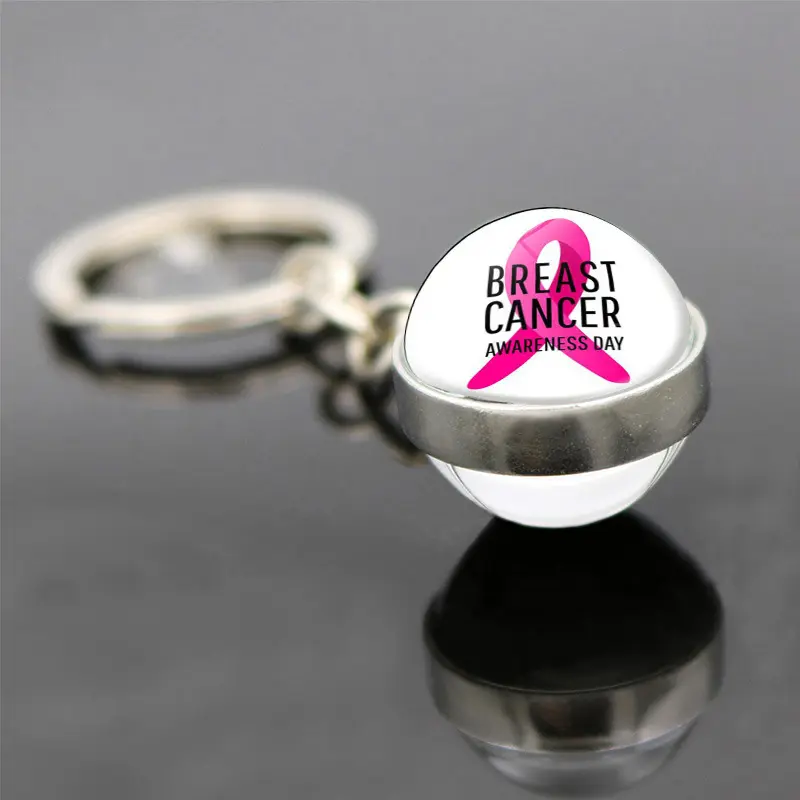 Vente en gros de porte-clés ruban rose soins pour la prévention du sein des femmes publicité signe pendentif porte-clés bijoux suspendus