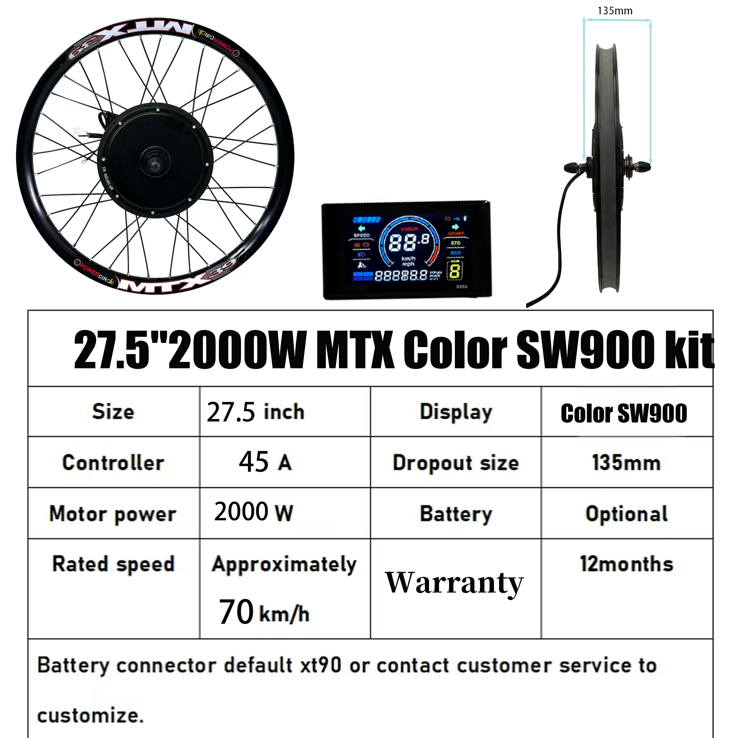 Kit moteur SW900 couleur 27,5 pouces 3000W 72V