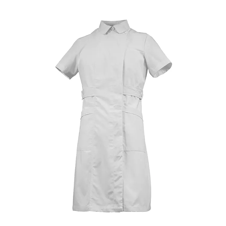 Vestido de uniforme de enfermera blanco de la mejor calidad Vestido de uniforme de falda de manga corta para hospital