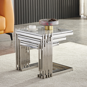 Good Quality <strong>Nesting</strong> Square Side <strong>Table</strong> Set for Living Room 3 PCS Small Marble Coffee <strong>Table</strong> Gold Stainless Steel Frame <strong>End</strong> <strong>Table</strong> - Product Image 6