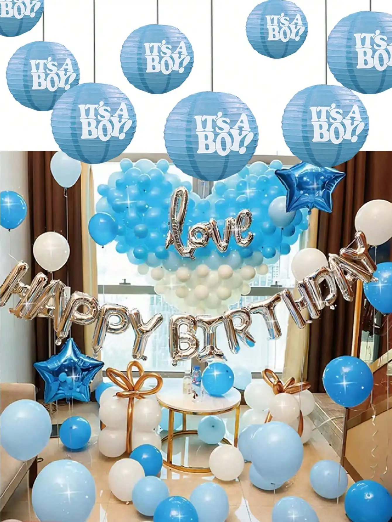 10 inch new boy's birthday blue round paper lantern  lantern used in the boy's birthday party wedding decoration