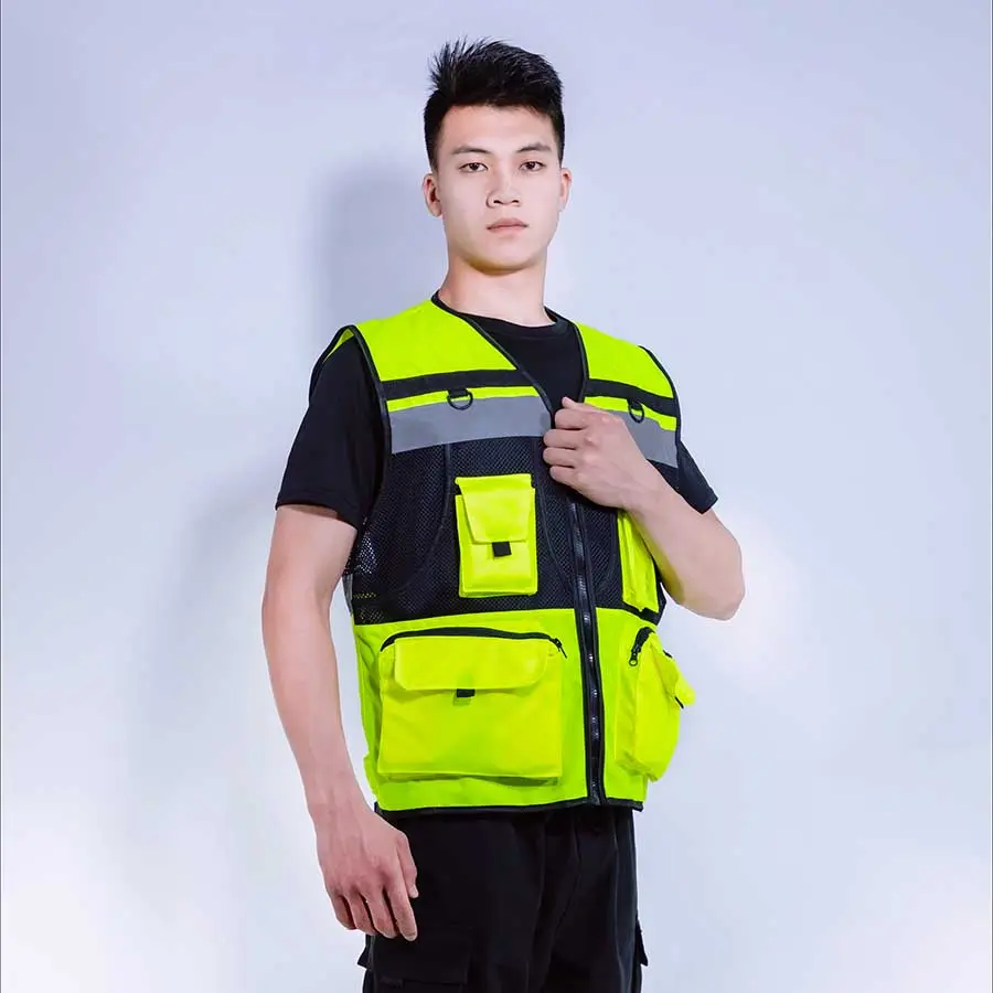 Fashion traffic command patrol cuciture a rete traspirante abbigliamento di sicurezza impermeabile e antipioggia
