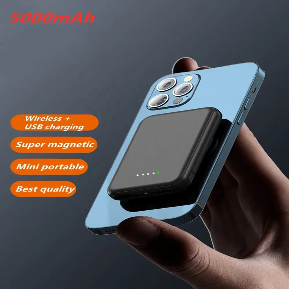 2023 caricabatterie portatile Mini Powerbank ad alta capacità batteria esterna Powerbank Wireless magnetico con cavo