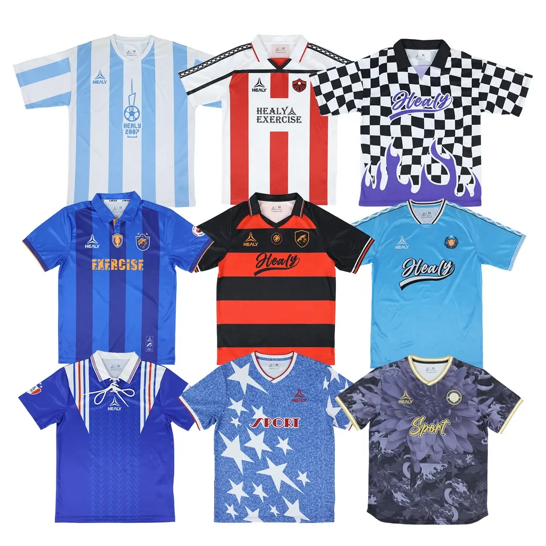 All Over Print Sportbekleidung Vintage klassische Retro-Fußballtrikots individuelles Retro-Fußballtrikot V-Ausschnitt Fußball-T-Shirt Herren