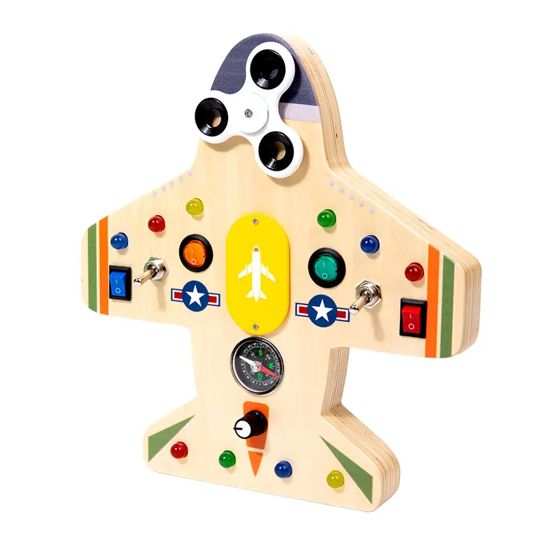 Placa Montessori para crianças de 1+ anos, interruptor de luz LED, brinquedo sensorial em forma de violino, atividade para avião