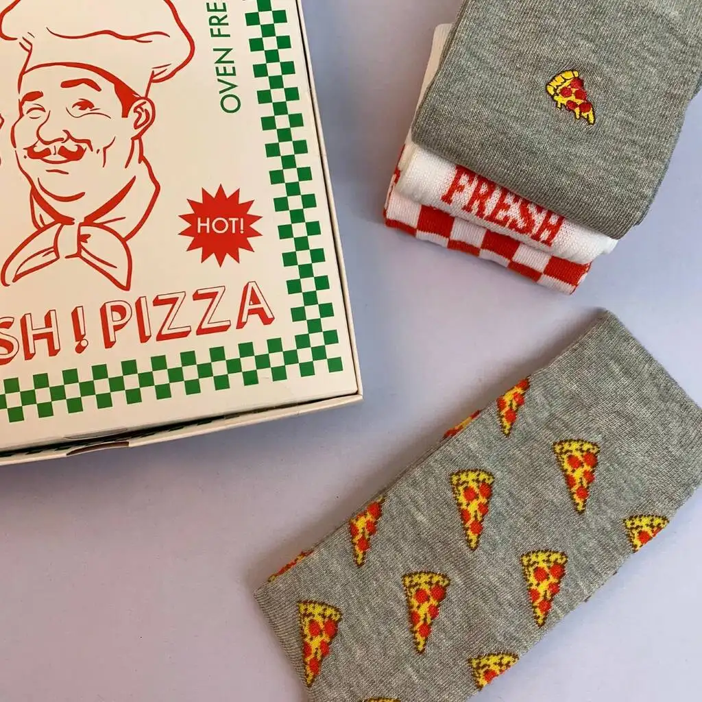 Boîte cadeau de chaussettes en coton unisexe nourriture Pizza italien hawaïen nouveauté colorée drôle de papier chaussettes boîte d'emballage