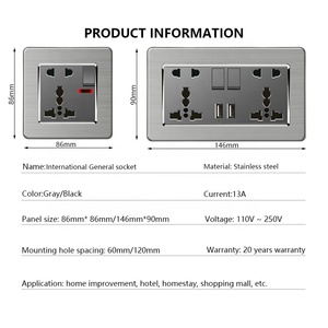 18w Type-C快速充电通用5针双电源插座，带DC 5V 3.1a Type-c USB充电器的不锈钢电源插座 - Product Image 4