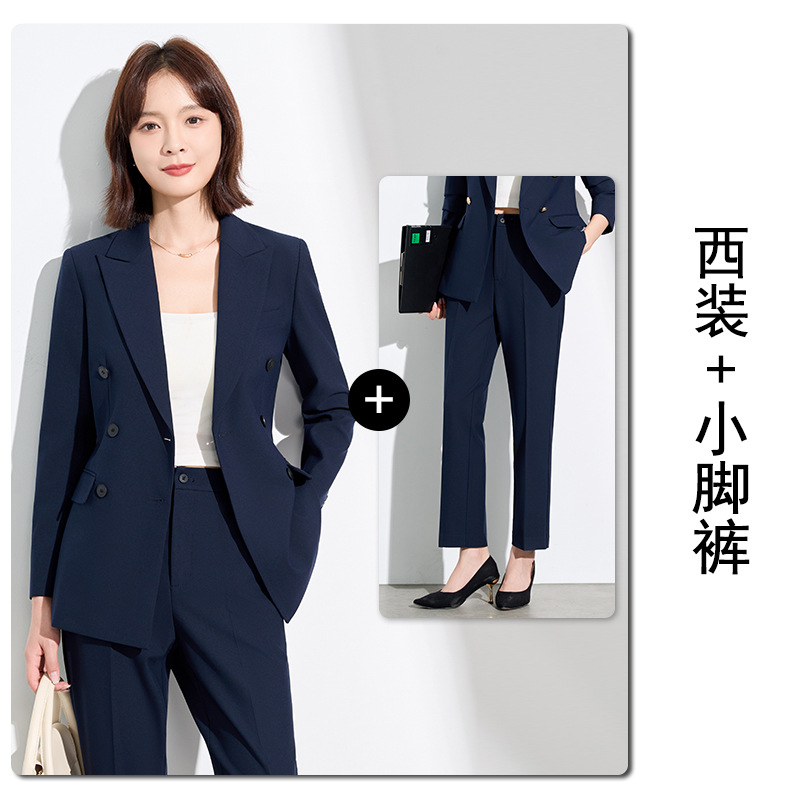 Navy blue slim-fit trousers