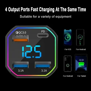 Kare otomatik çakmak 4 1 hızlı USB araç şarjı şarj adaptörü 66W 4 USB 5V 3.1A araba şarjı LED ile dijital ekran - Product Image 5