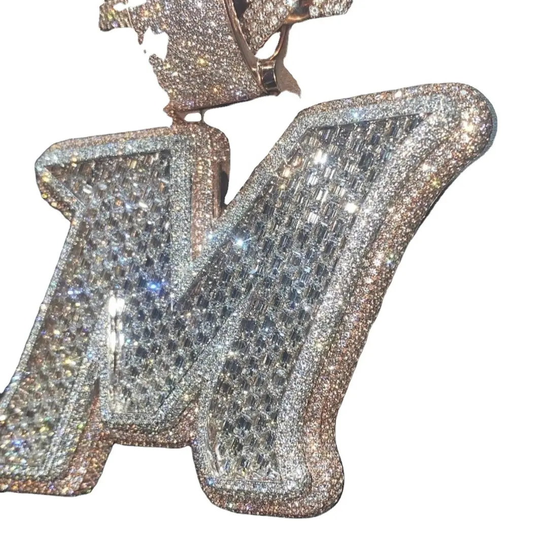 'M' 3D letra dois tons 925 Sterling Silver Design personalizado Handmade Hip Hop totalmente gelado Moissanite pingente de diamante