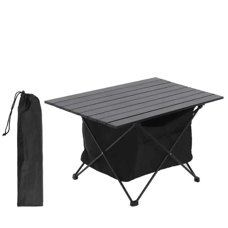 Mesa plegable de aleación de aluminio ultraligera para acampar al aire libre, portátil, color negro, bolsa de almacenamiento de malla