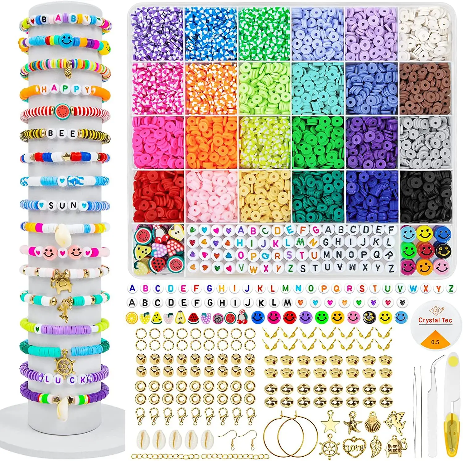 6600 pièces 24 couleurs plat rond polymère bricolage perles d'argile tranchées avec pendentif breloques Kit pour la fabrication de bijoux Kits Bracelet collier