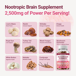 10 в 1 добавка грибного комплекса LIFEWORTH для взрослых с львами грива Chaga Reishi Cordyceps Nootropic Focus - Product Image 3