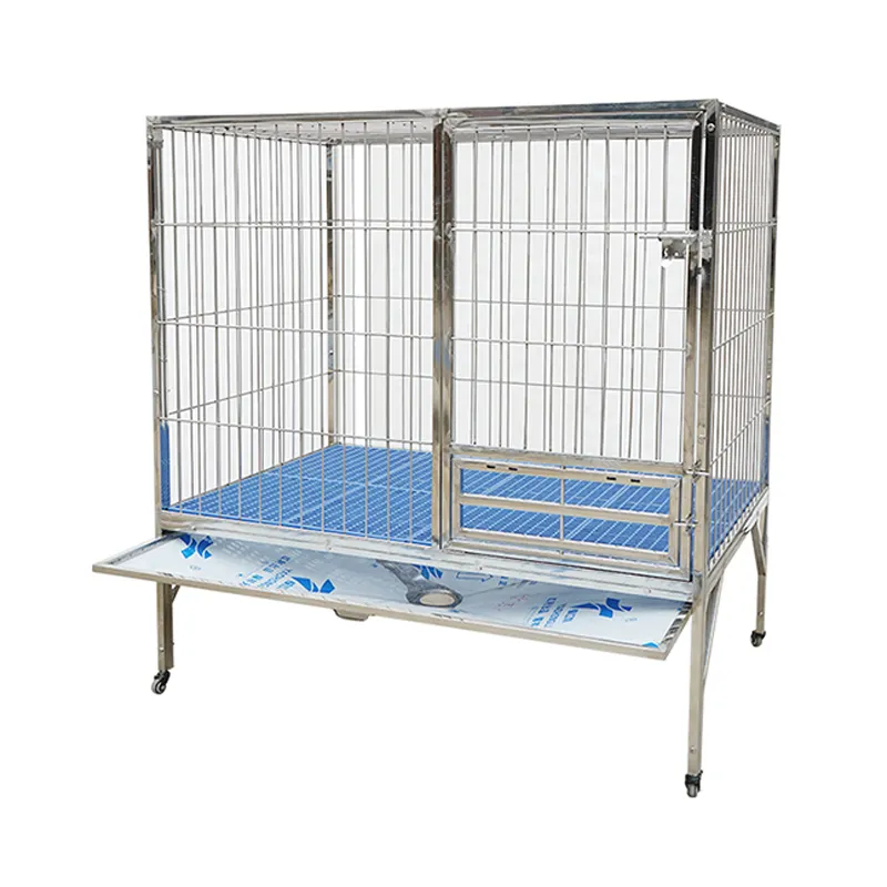 Luxe Heavy Duty Large Stainless Steel Dog Cages With Tray And Foot Pad Metal Dog Cages Kennels Indoor For Home